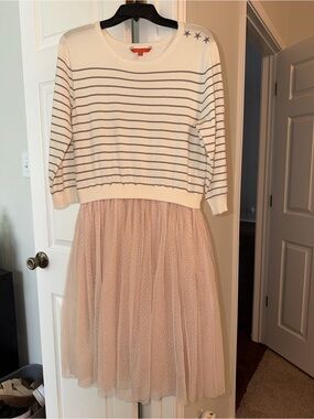 Modcloth Cream Striped Sweater Top with Blush Tulle Skirt